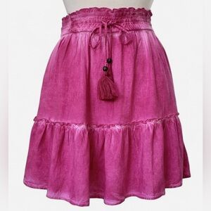 Anthropologie Pilcro Mini Skirt Medium Giulia Pink TieredTassel Boho Like New!